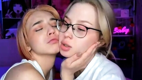 Turned On Blonde Teen Lesbians Sticking...